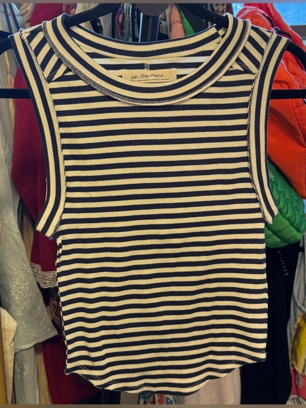 NWOT Free People We The Free Kate Stripe Tee tank - navy Combo - small_9